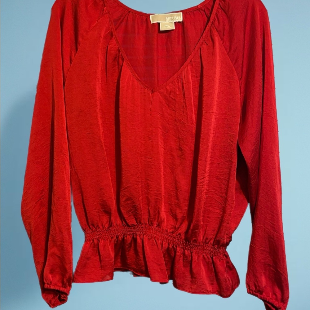 Michael Kors Red V-Neck Blouse - Picture 3 of 4